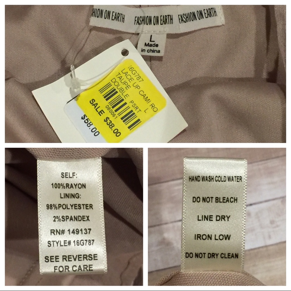 Fashion on Earth Lace Up Romper Taupe NWT Sz L - Picture 6 of 6